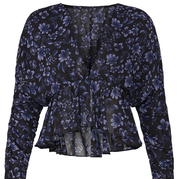 MISA Los Angeles Kesara Top XS Navy Floral Peplum Blouse NWOT Cropped - Picture 8 of 12
